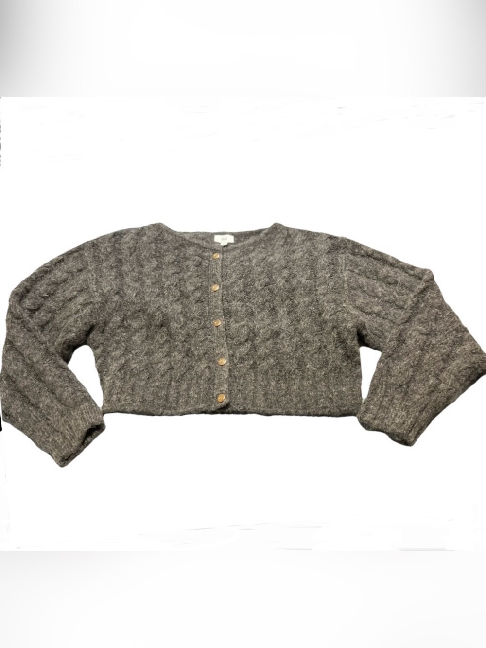 GAP x Cult Gaia Gray Cable Knit Cropped Cardigan Gold Buttons Size M